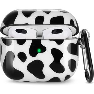 For Airpods 4 Gen Case 2024, Cute Cow Airpods 4th Generation Protective Hard Skin Women Girl with Keychain for Apple iPod Pro 4 Gen Case- Black Cow