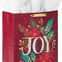 Hallmark 15" Extra Large Christmas Gift Bag with Tissue Paper (Dark Red with Poinsettia Flowers, "JOY") for Mom, Sister, Grandmother, Wife, Teacher, Boss