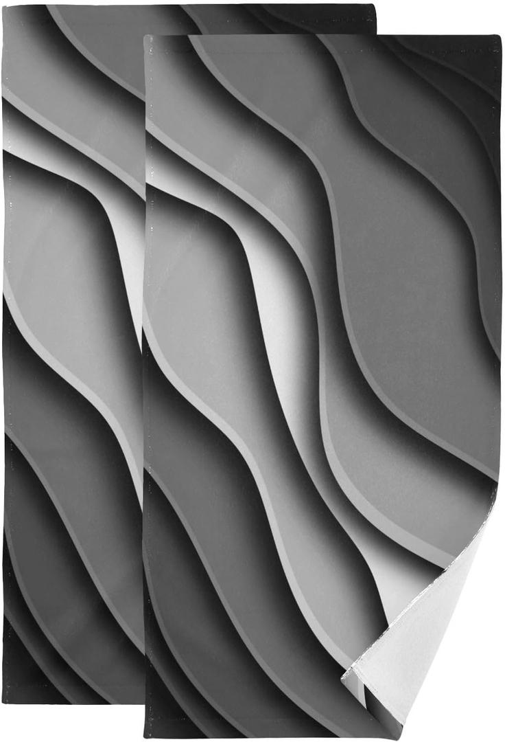 Black White and Gray Stripes Hand Towels for Bathroom Set of 2 Soft Absorbent Mid Century Modern Beach Wave Kitchen Towel,Decorative Bathroom Towels for Bath Guest Shower Face Hair 14"x28"