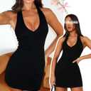 OZICERD Bodycon Halter Mini Dresses for Women Going Out Club Dress Backless V Neck Summer Short Dress Cocktail Party Dresses (Black, S)