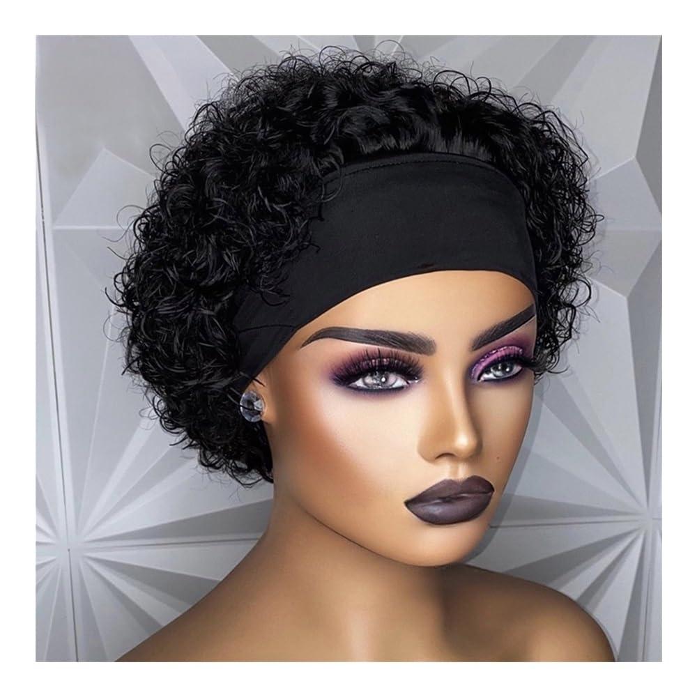 6 Inch Headband Pixie Wig Deep Wave Wig Human Hair(Black)