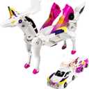 Transforming Car Robot Toys, Unicorn Racing Car Set, Boys and Girls, Automatic Deformation, Magnetic Connections, Educational, Collision to Magical Unicorns, Birthday Party (Pink)