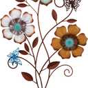 Moxweyeni Tricolor Flower Wall Decor Vintage Metal Wall Art Decor Rustic Hanging Flowers Decorative Metal Floral Art for Home Living Room Bathroom Indoor Outdoor, 15 x 9.1 Inch(1 Piece)