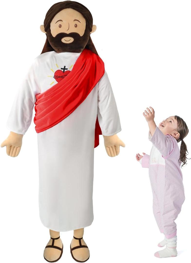 Giant Jesus Plush 6 Ft Jesus Stuffed Doll Plushie Toy Christian Pillow Religious Decoration Gift for Christening Easter (Red Heart)