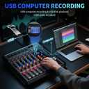 Depusheng DX6 Professional Mixer Sound Board Console 6 Channel Desk System Interface Digital USB MP3 Input 48V Phantom Power Stereo DJ Studio FX Steel Chassis,Black Bluetooth USB Audio Mixer for PC