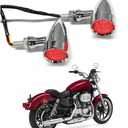 DREAMIZER LED Turn Signals Front Rear 15 LED Motorcycle Lights Super Bright Bulbs Compatible With Harley Honda Yamaha Suzuki and More (Chrome-Red light)