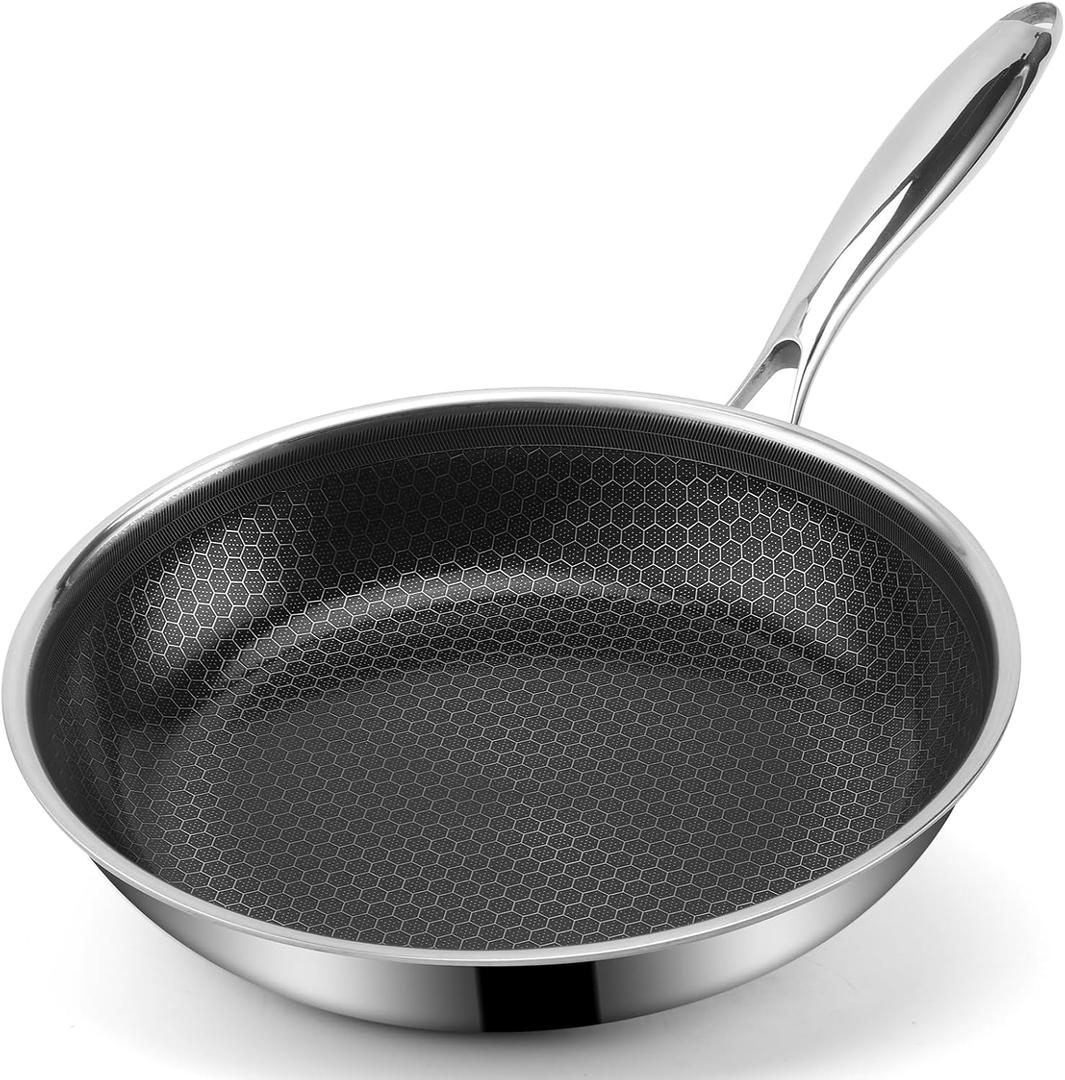 Ranbomer Hybrid Ceramic Non Stick Frying Pan 10 Inch, 5-Ply Stainless Steel Skillet,Stay-Cool Handle,Induction Ready, Compatible with All Cooktops, PFAS-Free, Non-Toxic.(10 Inch)
