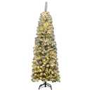 6Ft Pre-lit Snow Flocked Artificial Pencil Christmas Pine Tree with 250 LED Lights