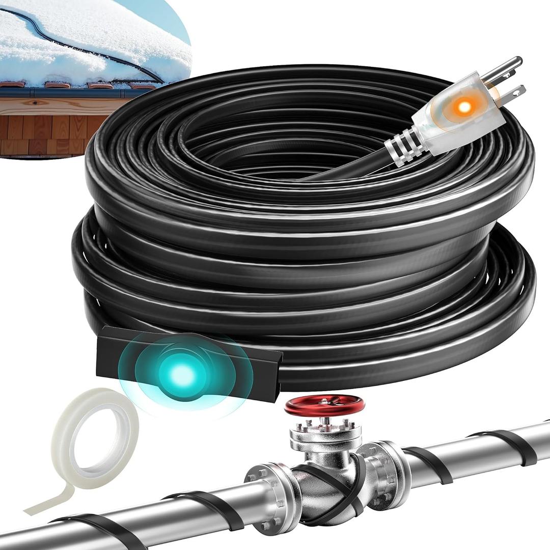 24FT Heat Tape for Water Pipes Electric Heat Tape for Water Pipe Freeze Protection, Heat Cable for Water Pipes Self-Regulating Heating Cable for Metal and Plastic Pipes, 8W/FT, 120V