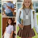 LessonZoo 3 Pack Girls Shirts Short Sleeve Mock Turtleneck Cotton Cute Lettuce Trim Summer Tops 5-14Y Kids Clothes(Light Purple, Gray, Light Blue,11-12 Years) (Gray)