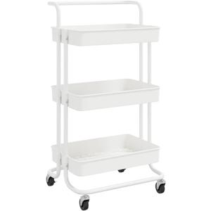 3 Tier White Kitchen Trolley, Organise and Store Stuff, Durable ABS and Iron Cart with 4 Wheels for Easy Moving, Ideal for Toys, Keys, Food, Office