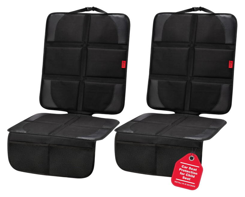 Kaiphy Car Seat Protector with Thick Padding + XL Large Car Seat Cover for Child Car seat, Eco Friendly Waterproof & Durable Fabric Storage Pockets Protect Fabric or Leather Seats 1 Pack (Black)