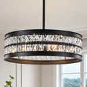 6-Light Black Crystal Chandelier, Large Glass Chandeliers for Dining Room with Adjustable Hanging Chain, 20" Modern Crystal Pendant Light Fixtures for Kitchen Entryway Living Room Bedroom