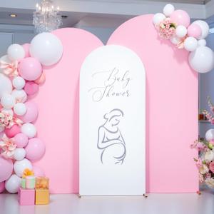 White and Pink Arch Cover 3 Set-6FT, 5FT, 4FT Arch Backdrop Cover Spandex Fitted 2-Color Fabric Stand Covers for Baby Shower Gilrs Birthday Party Ceremony Banquet Photo Background Decorations