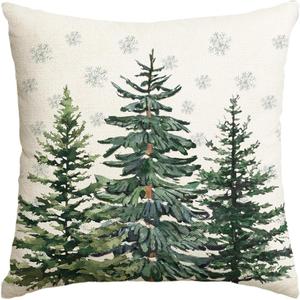 AVOIN colorlife Christmas Trees Snowflake Throw Pillow Cover, 20 x 20 Inch Winter Holiday Cushion Case Decoration for Sofa Couch 2 Packs
