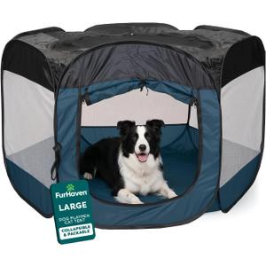 FurHaven Portable Pet Playpen for Dogs & Cats, Large Indoor Kitten Playpen with Mesh Sides, Foldable Dog Playpen for Small Dogs, Pop Up Travel Dog Pen, Large, Pet Crate with Mesh Sides, Sailor Blue