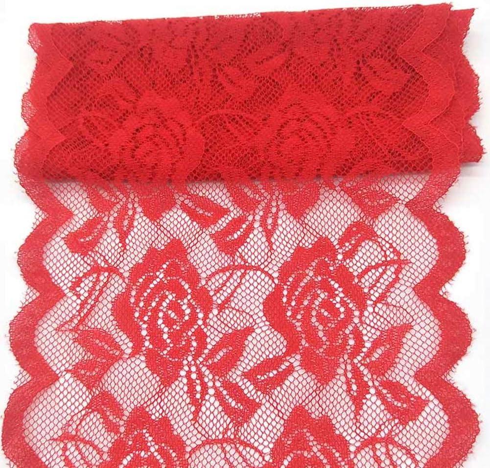 11 Yards Width 6inch Rose Embroidered Lace Ribbon Stretch Lace Trim Fabric for DIY Sewing Crafts Garment Embellishments Burlap Party Table Decorations (Red)
