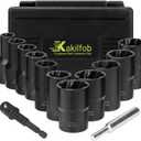 Lug Nut Extractor Twist Socket Set, 13 Pieces Wheel Lock Removal Kit, for Removing Damaged, Frozen, Rusted, Nuts & Screws, Cr-Mo Steel