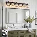 VOLISUN Black Bathroom Light Fixtures, Modern Bathroom Lighting Fixtures Over Mirror, 6 Light Bathrooms Vanity Light, Crystal Vanity Light for Bathrooms-UL Certificated(Exclude Bulb)