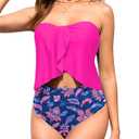 Daci Pink Paisley Strapless Tankini Swimsuits for Women - 2 Piece Bathing Suit Bandeau Top with High Waisted Bikini Bottom XL (Pink, XL)