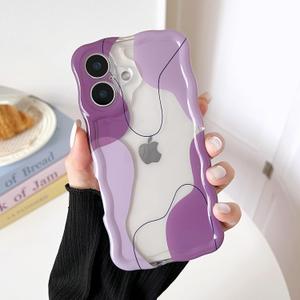 DEFBSC for iPhone 17 Case, Cute Clear Wavy Art Design Aesthetic Pattern Phone Case for Women Girls, Wave Frame Durable Protective Cover Full Camera Protection Bumper for iPhone 17, Purple