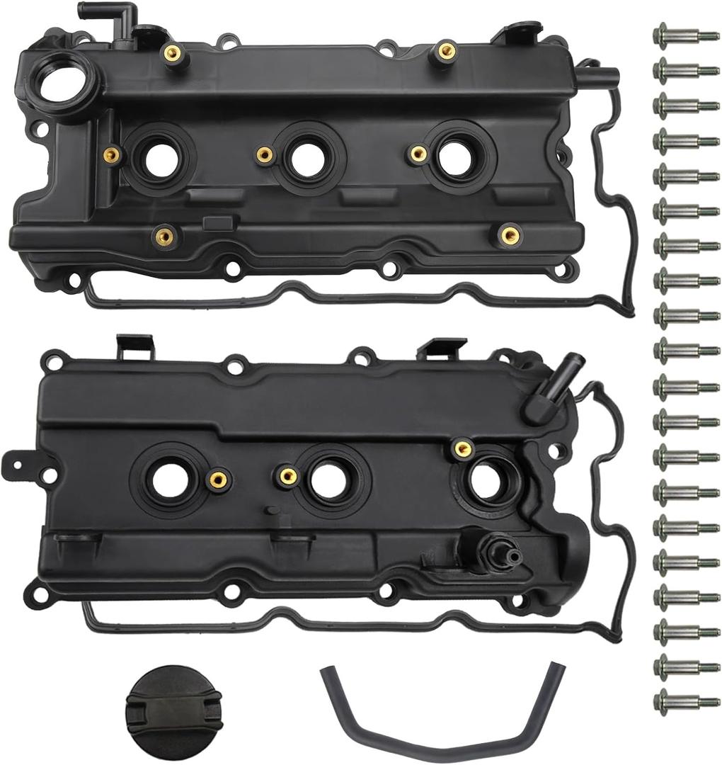 Engine Valve Cover Set with Bolts & Oil Cap & Gaskets & Spark Plug Tube Seals & PCV Valve Compatible with 2002-2007 Nissan Altima Maxima Murano Quest Infiniti I35 VQ35DE V6 3.5L Part# 264-984 265-985