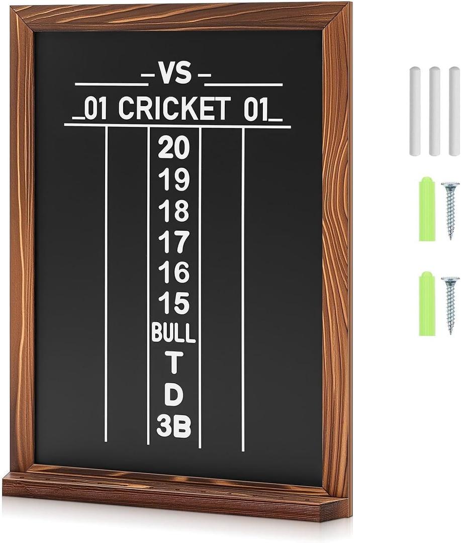 Dart Scoreboard for Cricket and 01 Darts Games Darts Holder Wall Mount Wood Dartboard Accessories for Cricket and 01 Dart Games with Marker (16 x 12", Blackcharcoal-colored Border)