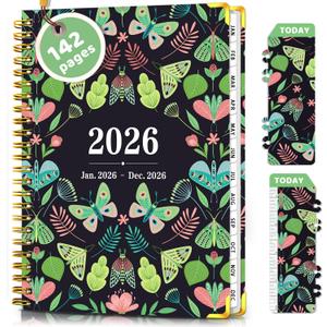 Academic Planner 2026, Daily Weekly and Monthly Planner, Jan. 2026 - Dec. 2026, Calendar Planner with Monthly Tabs, Planning Organize Notebook for Work, 8.5'' x 6.2'', Green Butterfly