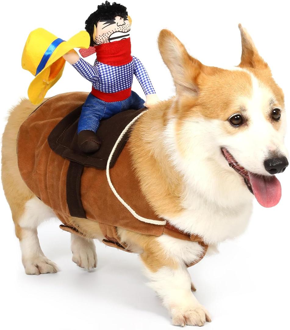 T2Y Cowboy Rider Dog Costume - Halloween Dog Costumes for Medium Dogs, Dogs Clothes Knight Style with Doll and Hat for Halloween Day, Suitable for Corgi, Pug, Frenchie, DachshundM