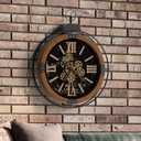 Driini 24 Inch Large Rustic Farmhouse Gear Clock with Moving Gears  Vintage Oversized Wall Clock with Iron Frame  Giant Industrial Steampunk Wall Clock for Living Room Dcor (Walnut)