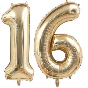 Champagne Gold 16 Balloon Number,40 Inch Light Gold 16 Balloons Big Foil Mylar Helium Number 16 Balloon for Birthday Party Anniversary Decorations