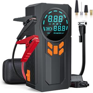 Jump Starter with Air Compressor, 5000A 160PSI Battery Jumper Starter Portable (9.0 Gas/8.0L Diesel), 12V Jump Box Car Battery Jump Starter with Smart Jumper Cables, LED Light, LCD Display (Matte Black)