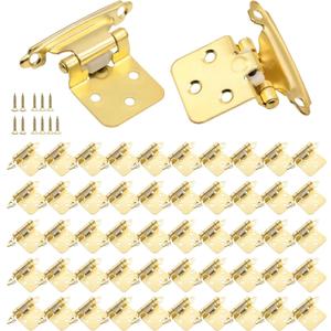 50 Pack(25 Pairs) Gold Cabinet Hinges - 1/2" Overlay, Self Closing Flush Mount with Screws