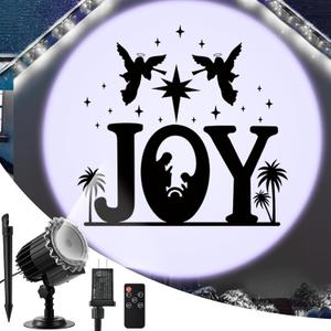 Hohean Christmas Nativity Projector Lights Outdoor Indoor, Waterproof LED Christmas Joy Themed Nativity Scene Projector with Timer Remote for Wall Windows Garage Doors Yard Xmas Decor(White)