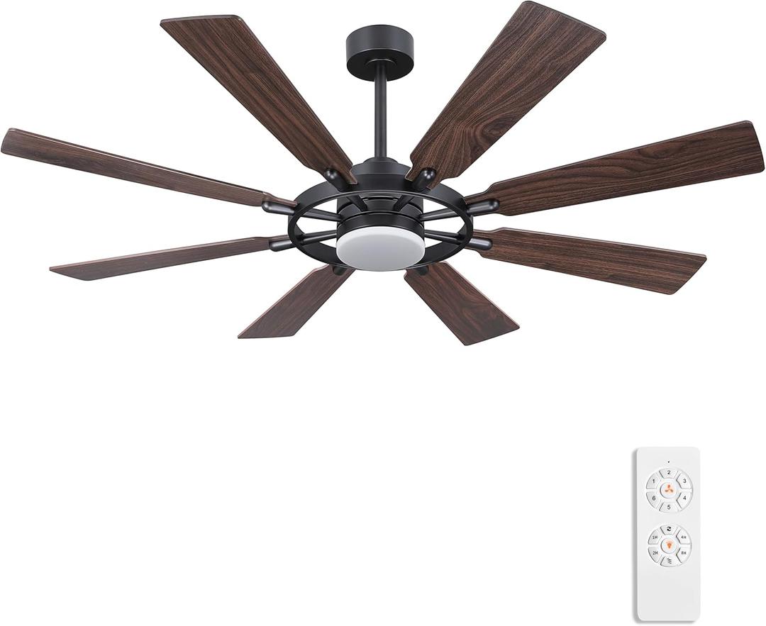 72 Inch Ceiling Fan with Lights and 3 Downrods, 8 Plywood Blades, 6-Speed Noiseless Reversible DC Motor, 3CCT, Windmill Ceiling fan for Kitchen Bedroom Living Room, Black and Walnut