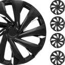 OMAC - ABS Black Hub Caps 15 Inch Set of 4, Tapas para Rines 15, Premium Wheel Covers 15 Inch, R15 Rim Cover Set, Snap On Durable Car Replacement Exterior Accessories