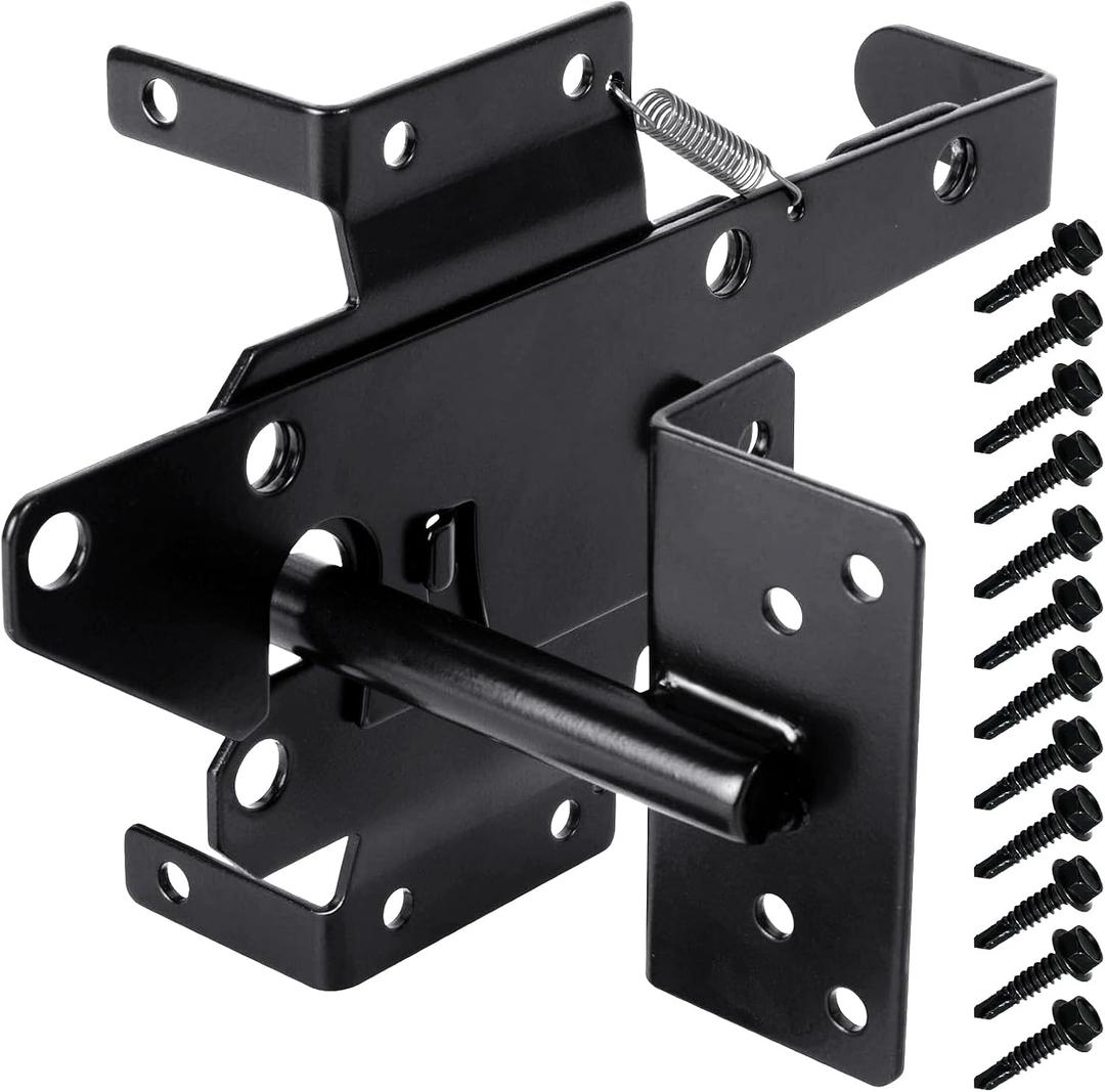 Self Locking Gate Latch PVC Fence Gate Lock Suitable Apply Wooden/Vinyl/Secure Pool/Yard/Garden,Black (Carbon Steel)