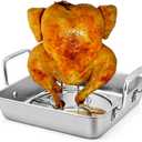 P&P CHEF Beer Can Chicken Holder with Roasting Pan Set, 9-inch Stainless Steel Square Baking Pan and Chicken Rack For Grilling, Heavy Duty & Dishwasher Safe, 2Pcs