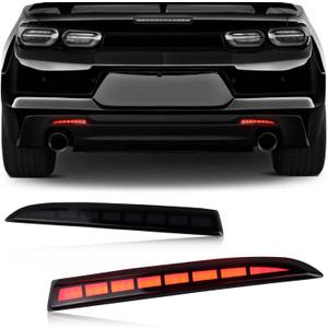 Smoked LED Rear Bumper Reflectors Fog Brake Tail Light Lamps Compatible with Chevy Camaro GEN6 2016-2024 Cadillac ATS XT5 Pontiac Turn Signal Kits (SMOKED)