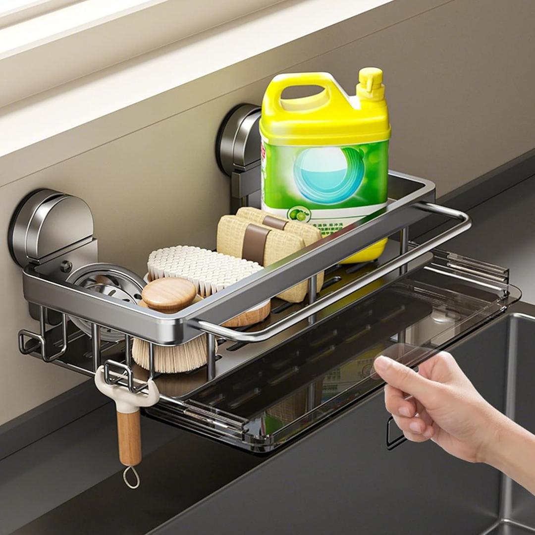 Suction Cup Sponge Holder for Kitchen Sink,Kitchen Sink Organizer and Storage for Sponge,Soap,Dish Brush,Scrubber,Rustproof Stainless Caddy Home Decor Essentials Accessories