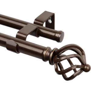 KAMANINA Double Curtain Rods 66 to 120 Inches (5.5-10 Feet), Antique Bronze Telescoping Curtain Rod for Windows 54 to 115 Inches, 7/8 Inch Decorative Curtain Rods with Twisted Cage Finials