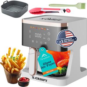 APSARAS USA Air Fryer Glass, 5.2QT Convection Oven Glass Air Fryer Non Toxic, Transparent Fry Bowl | Cook Shrimp, Steak, Fries, Wings, Chicken & More | Precise Temperature Control & Time
