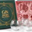 Vintage Art Deco Gin and Tonic Balloon Glasses | Set of 4 | 13.5 oz Stemless Crystal Copas for Drinking Gin Cocktails | Retro Gift Goblets for Gin Lovers | Bubble Cups for Bar Drinks