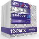 BNX TruFilter 20x20x1 Air Filter MERV 8 (12-Pack) - MADE IN USA Dust & Pet Defense Electrostatic Pleated Air Conditioner HVAC AC Furnace Filters for Dust, Pet, Mold, Pollen MPR 600 700 & FPR 5, White