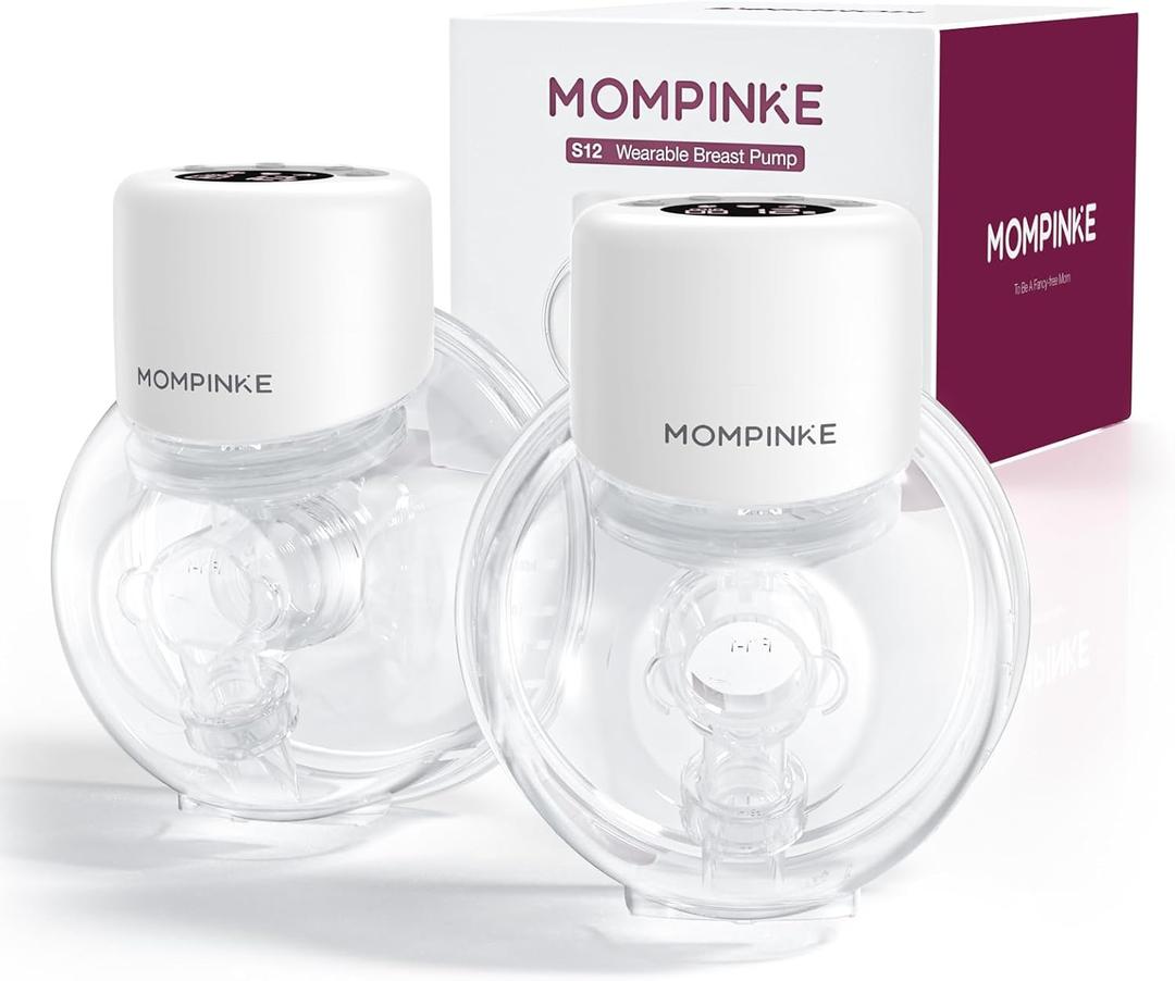MOMPINKE Hands Free Breast Pump S12, Wearable Breastfeeding Pump with 3 Modes & 12 Levels, Electric Portable Breast Pump, 24mm, 2 Pack, White 