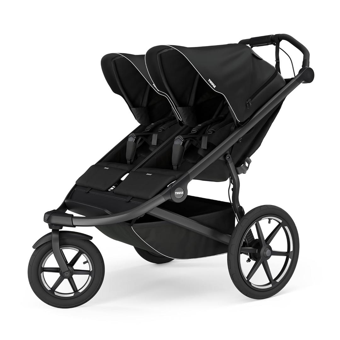 Thule Urban Glide 3 Double Child All-Terrain Stroller, One-Handed fold with self Standing Design, Air-Filled Tires, Upright Seats with Adjustable Recline and Built-in Leg Rest (Black)