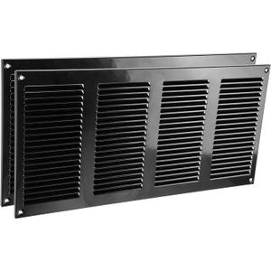 Vent Systems 16" x 8" Inch (Overall Dimensions) Pack of 2 - Black - Air Vent Cover Metal Air Return Grill with Built-in Pest Guard Screen HVAC Vent Duct Cover for Home Improvement