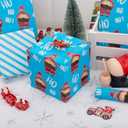 3 x Vnaaem Funny Christmas Wrapping Paper Roll - 17 Inches X 33 Feet - for Adult Women Men - Reversible Holiday Wrapping Paper Blue Naughty Santa Stripe Pattern Great for Holiday