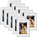 HappyHapi 5x7 Picture Frames Set of 10, White Picture Frames Display Pictures 4x6 with Mat or 5x7 Without, Tabletop or Wall Display, Multi Photo Frames Collage (White)