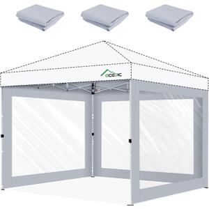 Acepic Clear Canopy Sidewalls for 10x10 Pop Up Tent, Transparent Window Curtain Cloth, 8 Mil PVC Enclosure Fabric with Zipper, Grey (3Pack Sidewalls Only, Not Included Frame&Top)